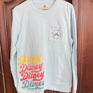 Disney Light Blue Long Sleeve with Multicolor Logo size large